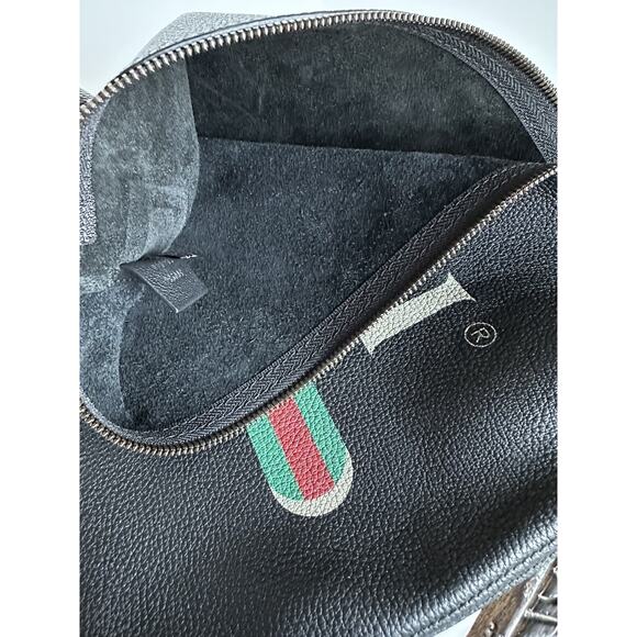 Gucci G Web Gucci Print Zip Around Black Pouch Made in Italy New - Picture 11 of 12